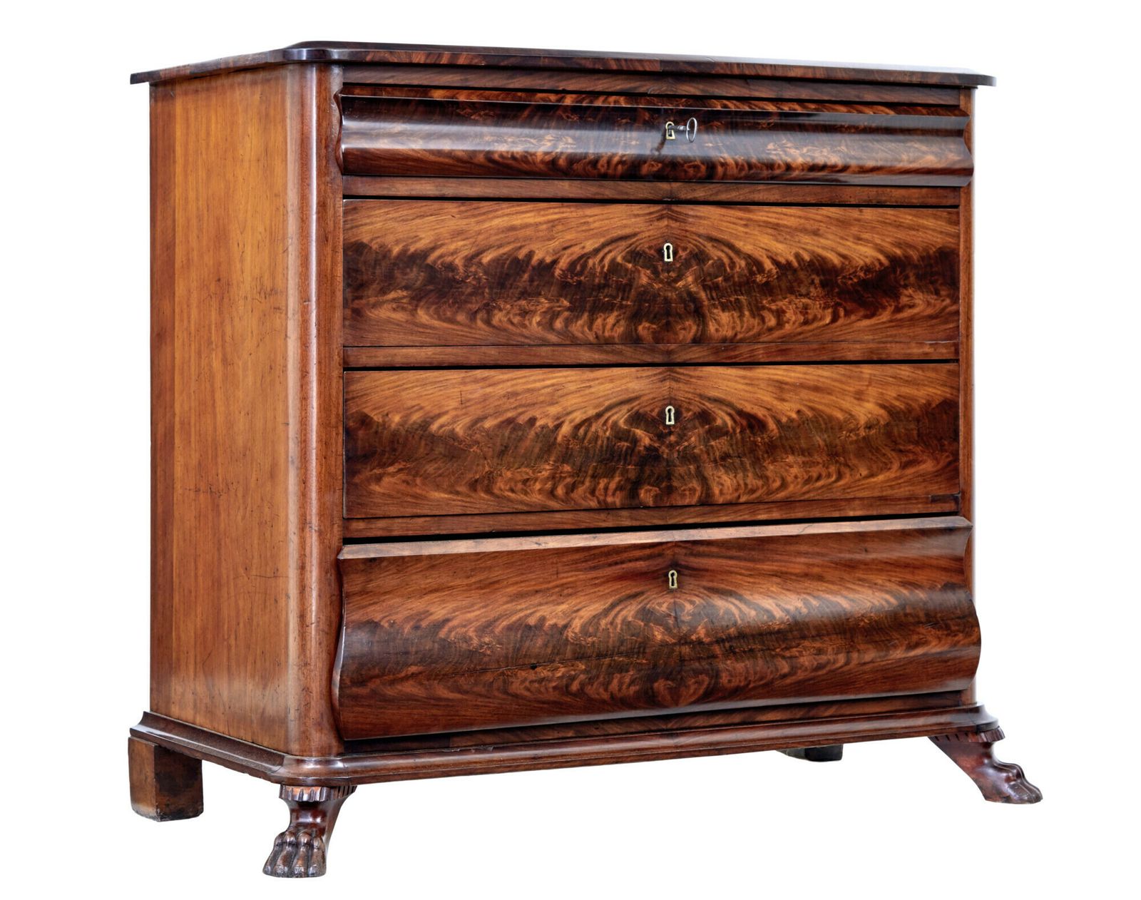 Danish Mid 19th Century Flame Mahogany Chest Of Drawers