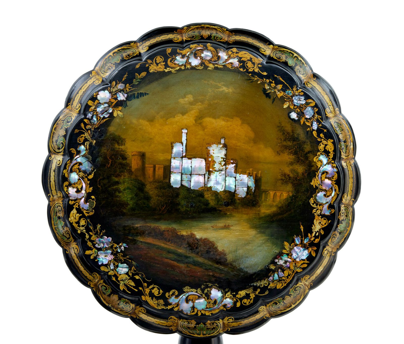 19th Century Papier Mache And Painted Mother Of Pearl Inlaid Tilt Top Table photo buy