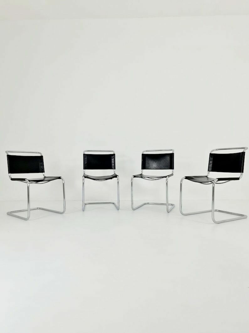 Set Of 4 Chairs Mid Century Vintage S33 Cognac Chairs By Mart Stam & Marcel Breuer From 1980s photo Furniture