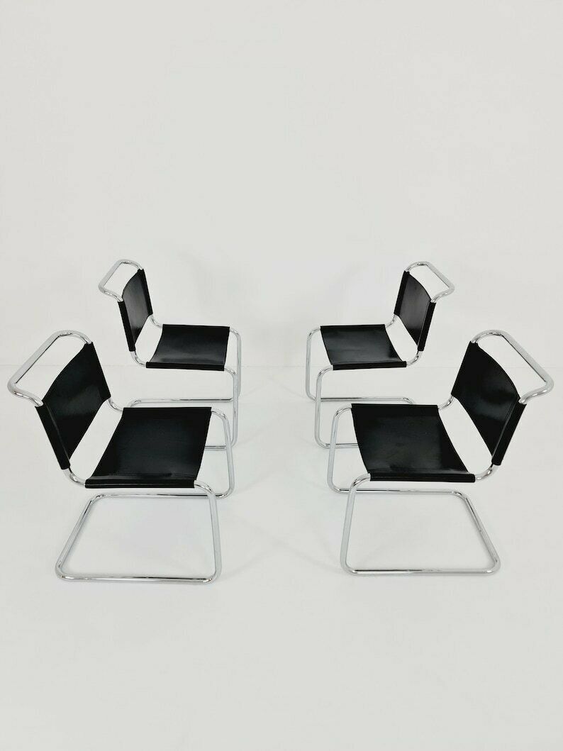 Set Of 4 Chairs Mid Century Vintage S33 Cognac Chairs By Mart Stam & Marcel Breuer From 1980s photo vinterior