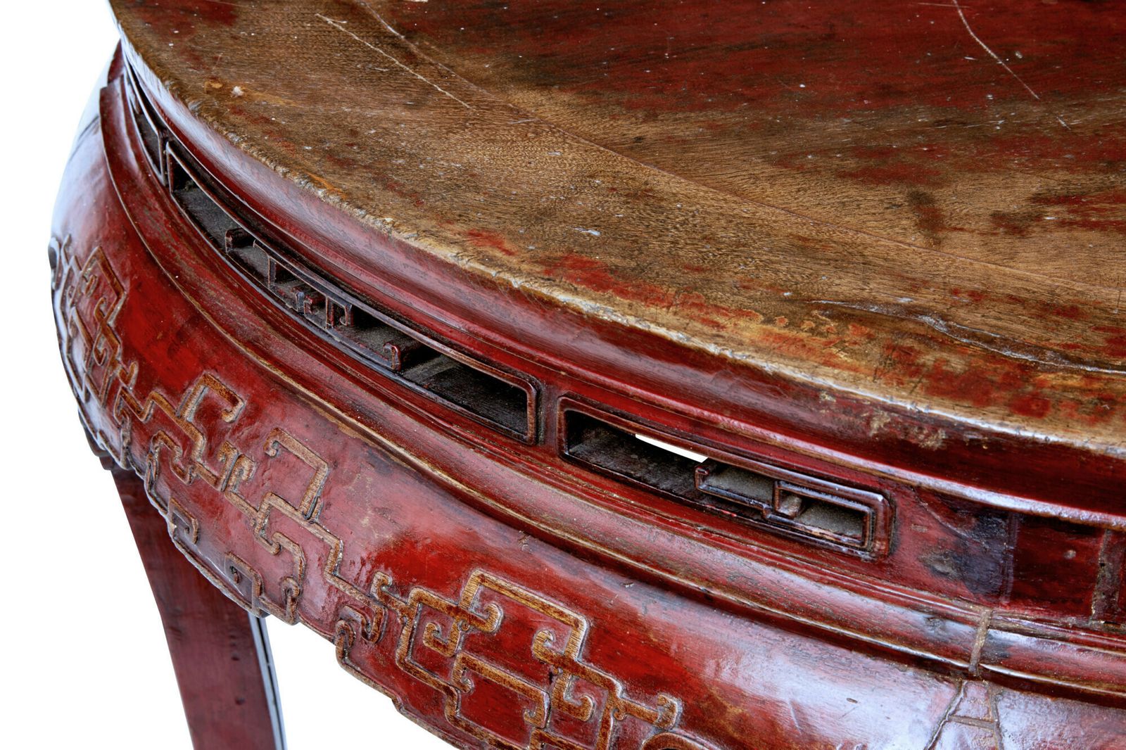 Pair Of 19th Century Red Lacquer Chinese Demi Lune Tables photo Furniture