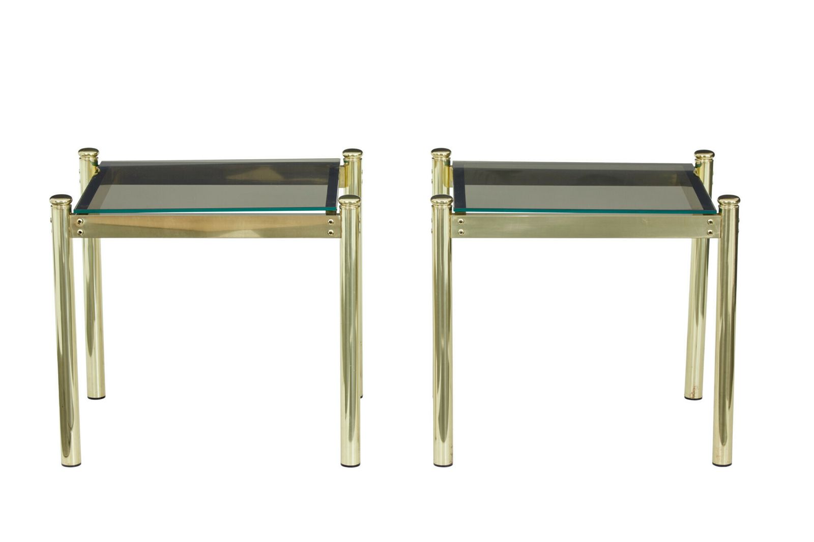 Pair Of 20th Century Brass And Glass Side Tables photo Furniture