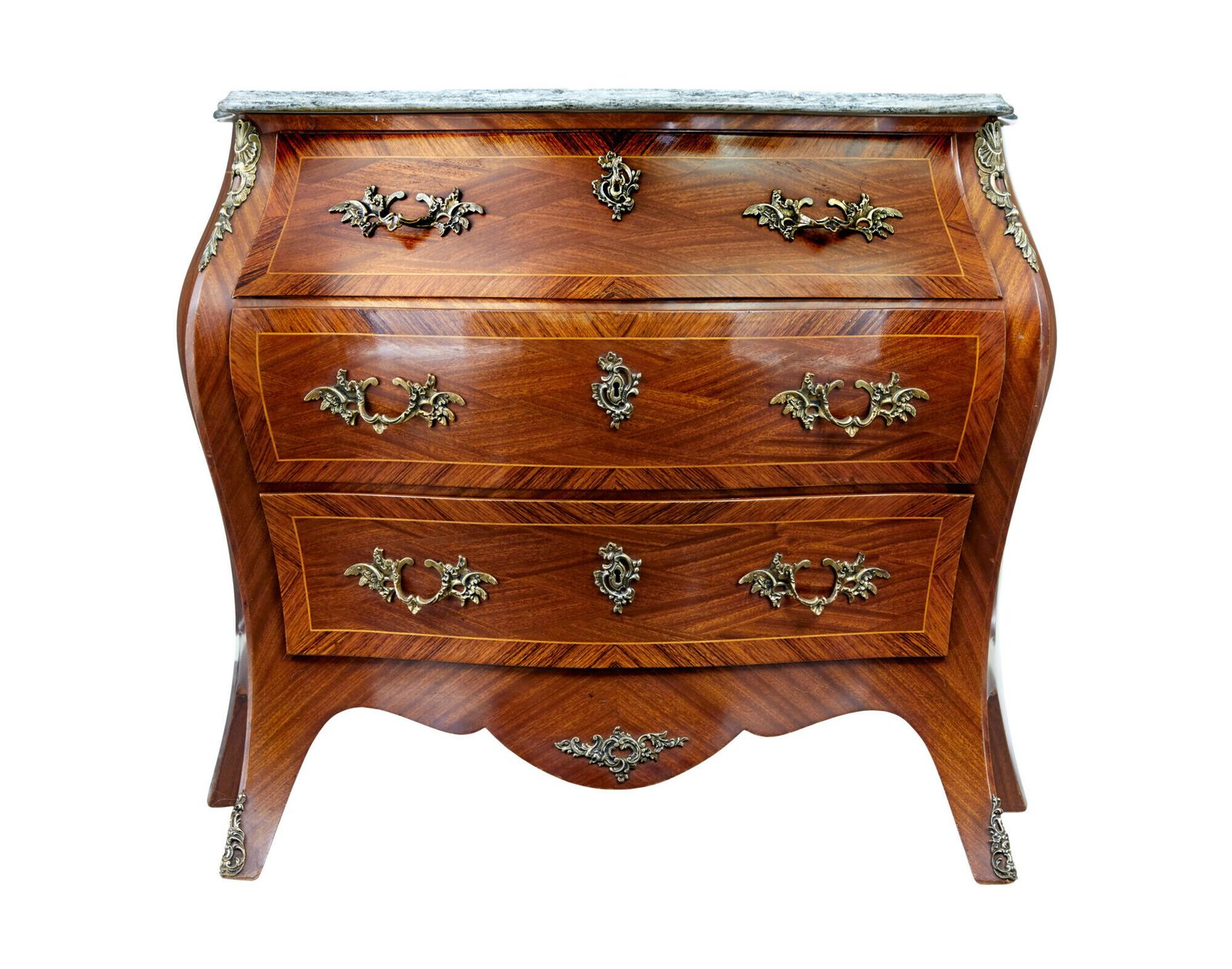 Mid Century Mahogany Bombe Commode Chest Of Drawers photo vintage