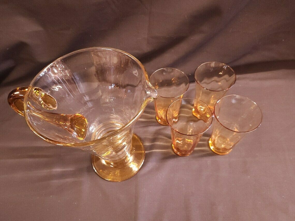 Art Deco, Possibly Whitefriars Glass, Lemonade Jug And 4 Tumblers photo for sale