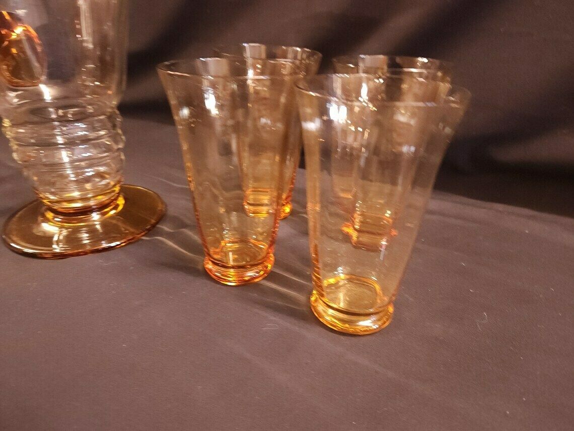 Art Deco, Possibly Whitefriars Glass, Lemonade Jug And 4 Tumblers photo Home Decor