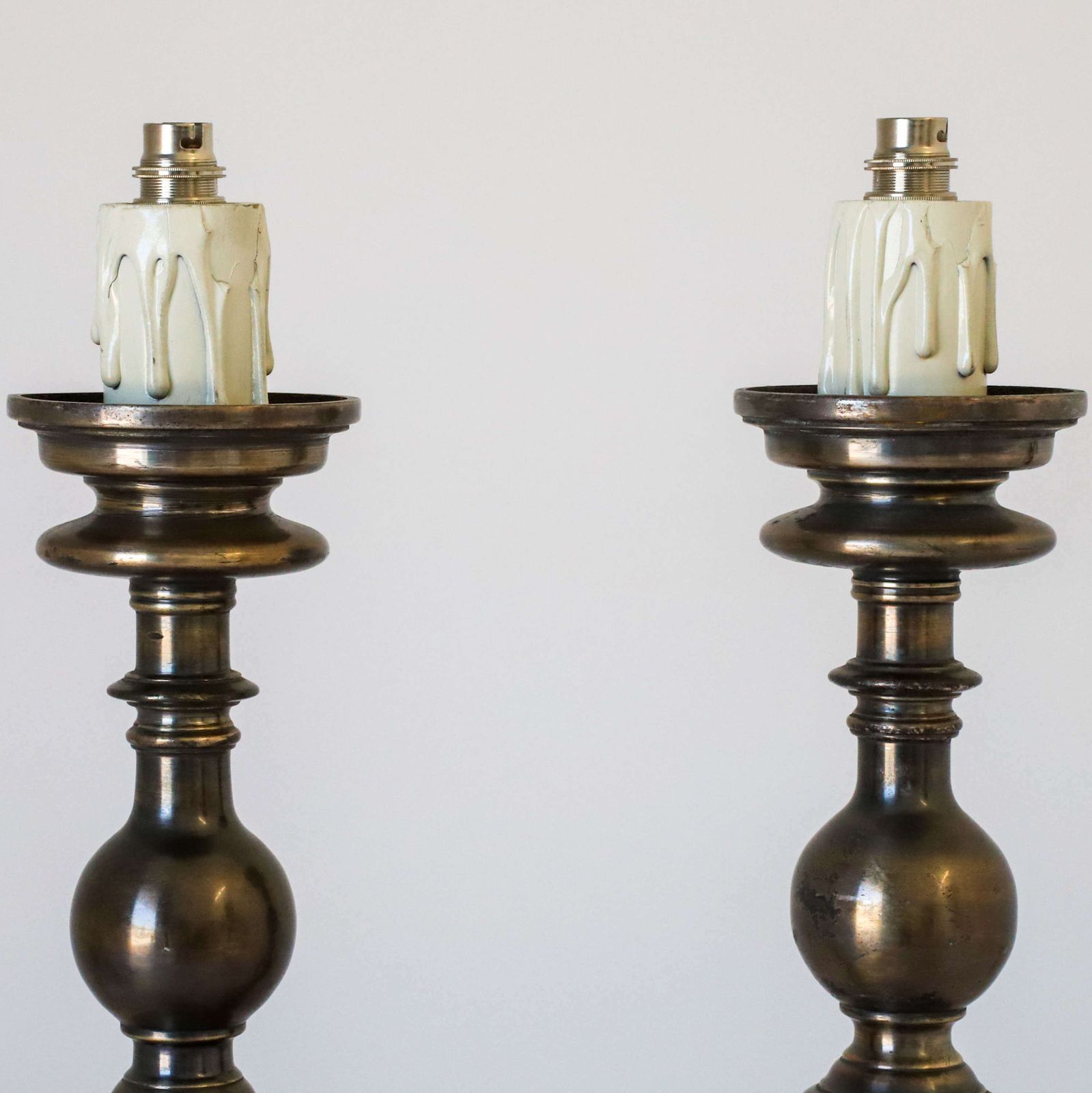 Pair Of Silvered Brass Candlesticks Later Converted To Lamps photo furniture
