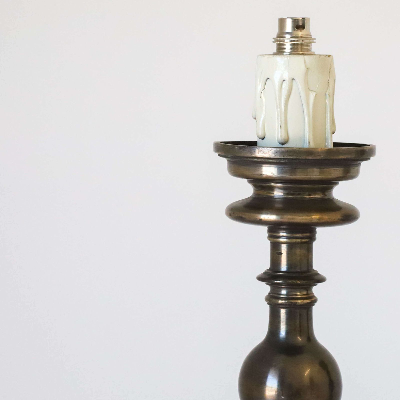 Pair Of Silvered Brass Candlesticks Later Converted To Lamps photo Home Decor