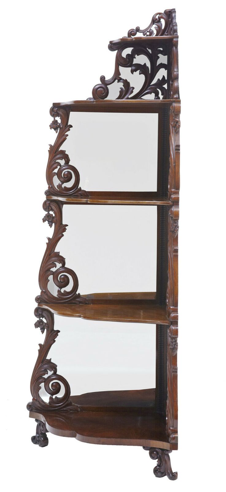 19th Century Carved Mahogany Victorian Mirrored Whatnot photo Furniture
