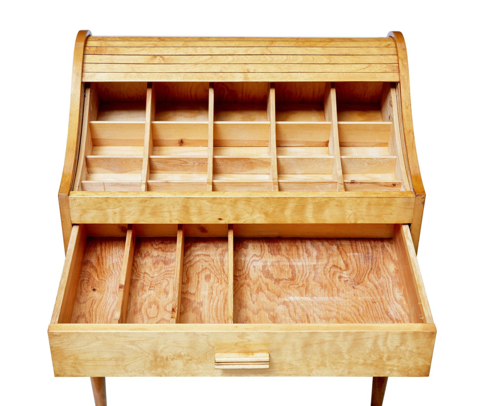Mid 20th Century Birch Tambour Sewing Box On Stand photo furniture