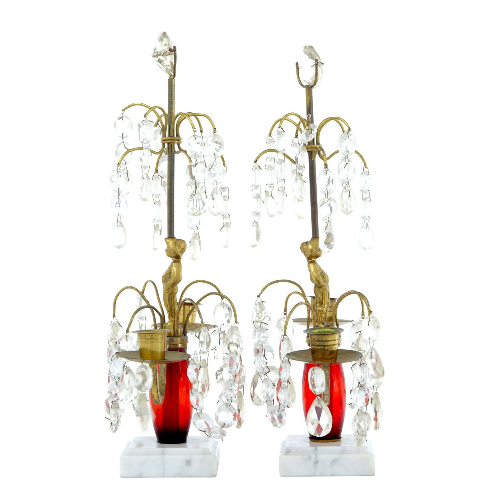 Pair Of Mid 20th Century Cut Glass And Marble Candelabra photo Home Decor