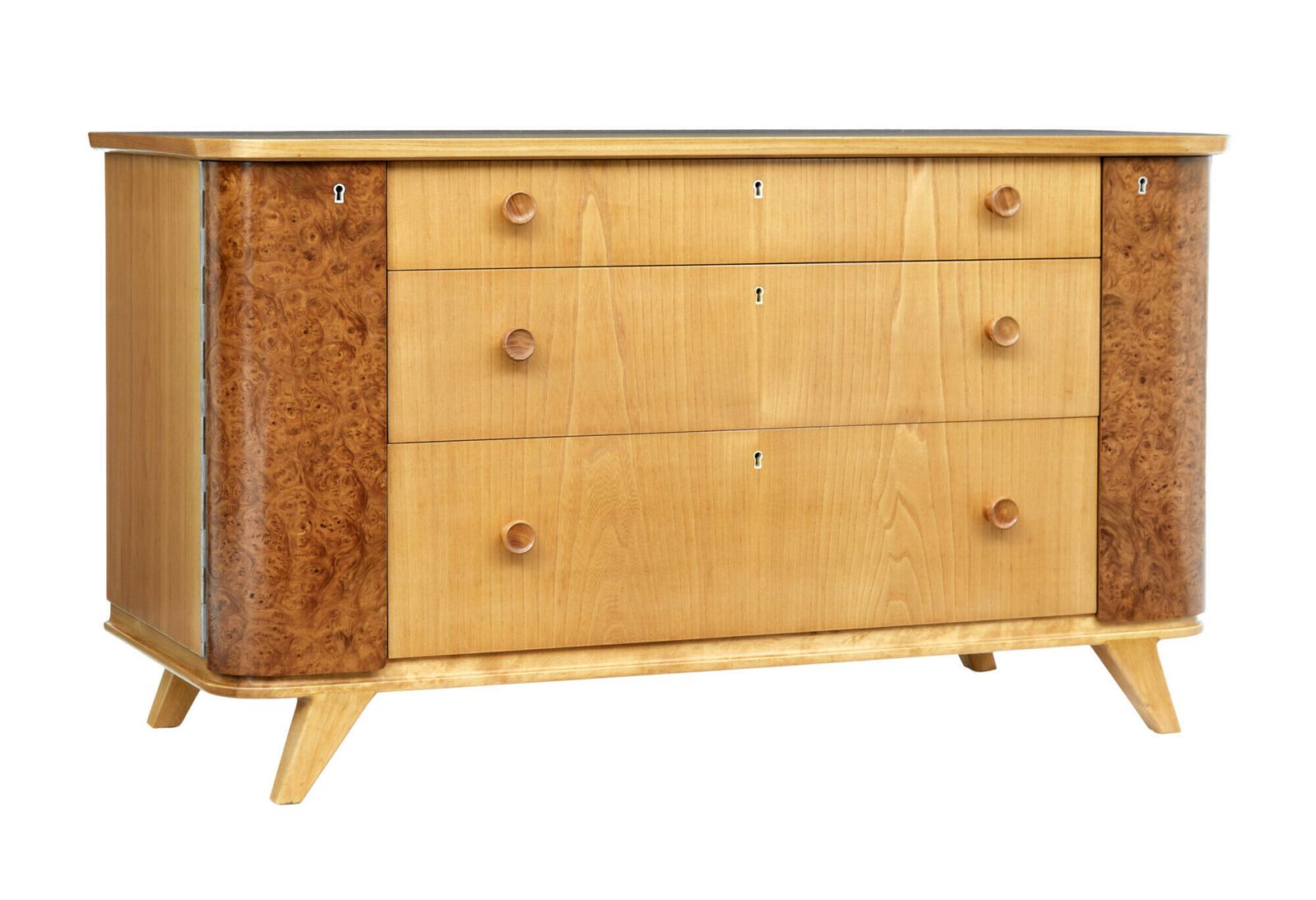 Swedish Mid 20th Century Elm And Burr Fitted Chest Of Drawers