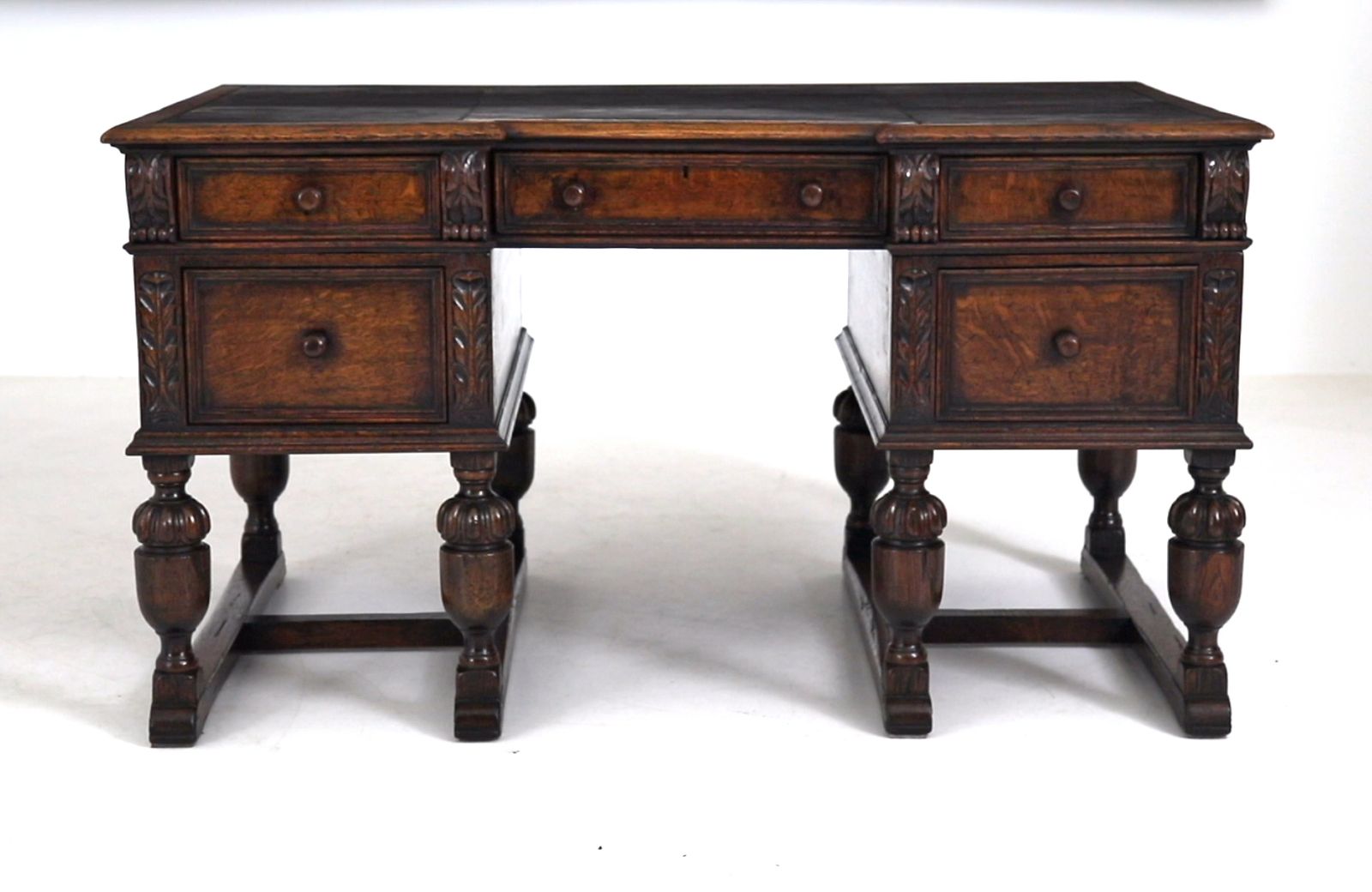 2475.0 Victorian Late 19th Century Carved Oak Pedestal Desk photo