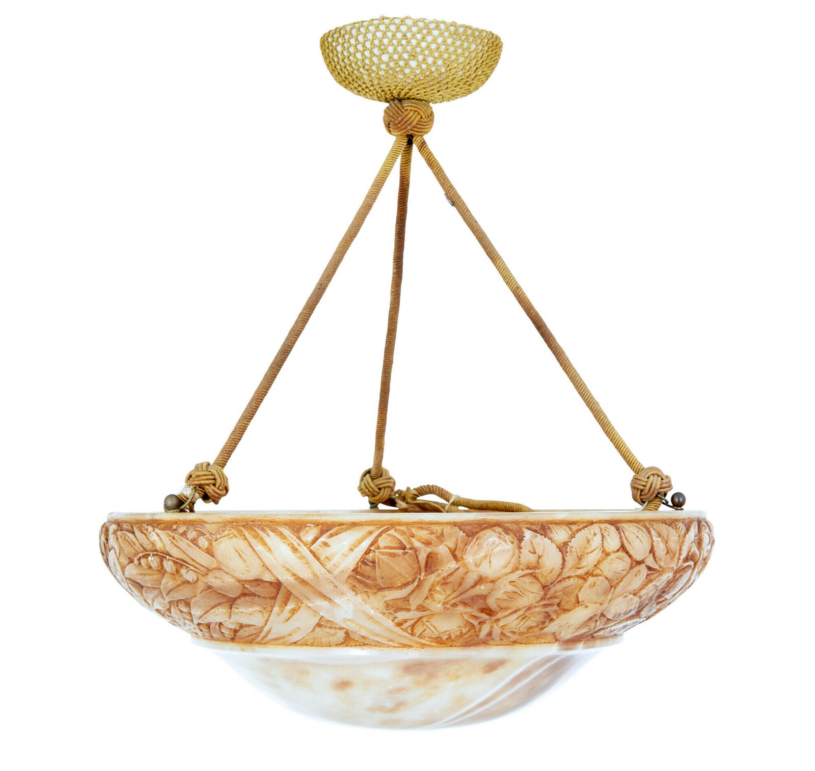Swedish Shaped Art Deco Carved Alabaster Ceiling Light