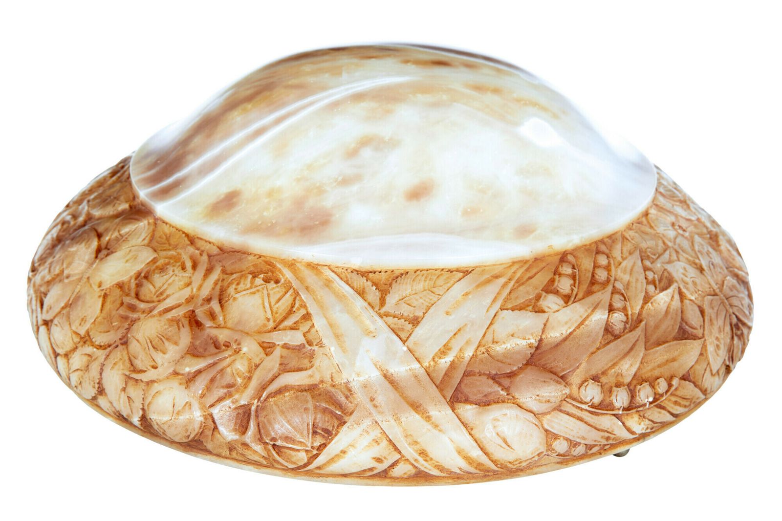 Swedish Shaped Art Deco Carved Alabaster Ceiling Light photo Lighting