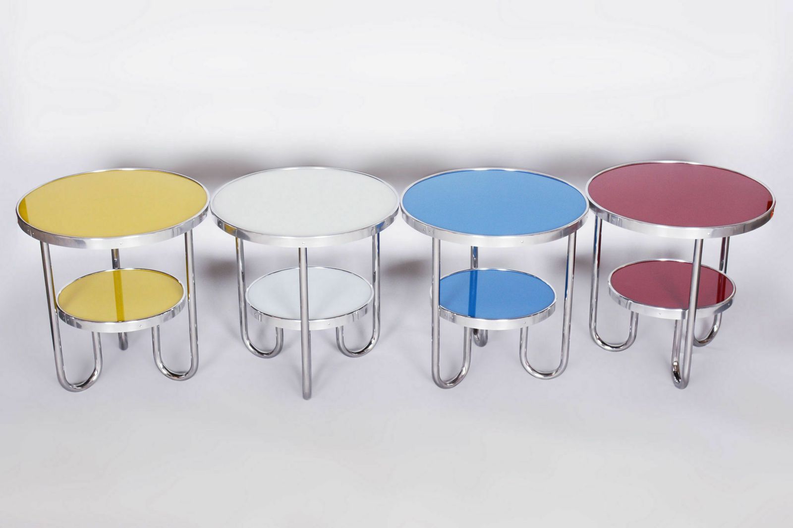 Restored Bauhaus Small White Table, Kovona, Chrome Plated Steel, Spruce Wood,  Glass, Czechia, 1930s photo vinterior