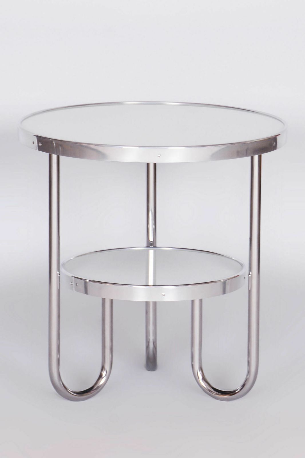 photo furniture Restored Bauhaus Small White Table, Kovona, Chrome Plated Steel, Spruce Wood,  Glass, Czechia, 1930s