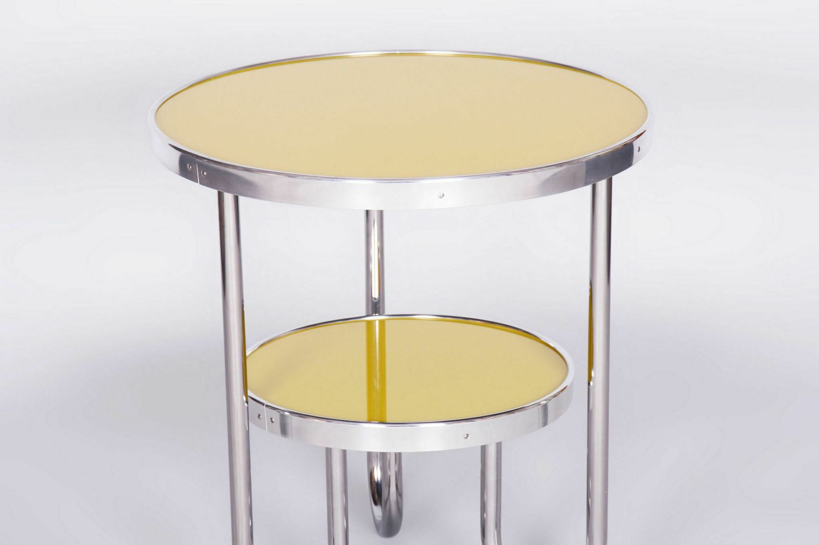 Restored Bauhaus Small Yellow Table, Kovona, Chrome, Czechia, 1930s photo Furniture