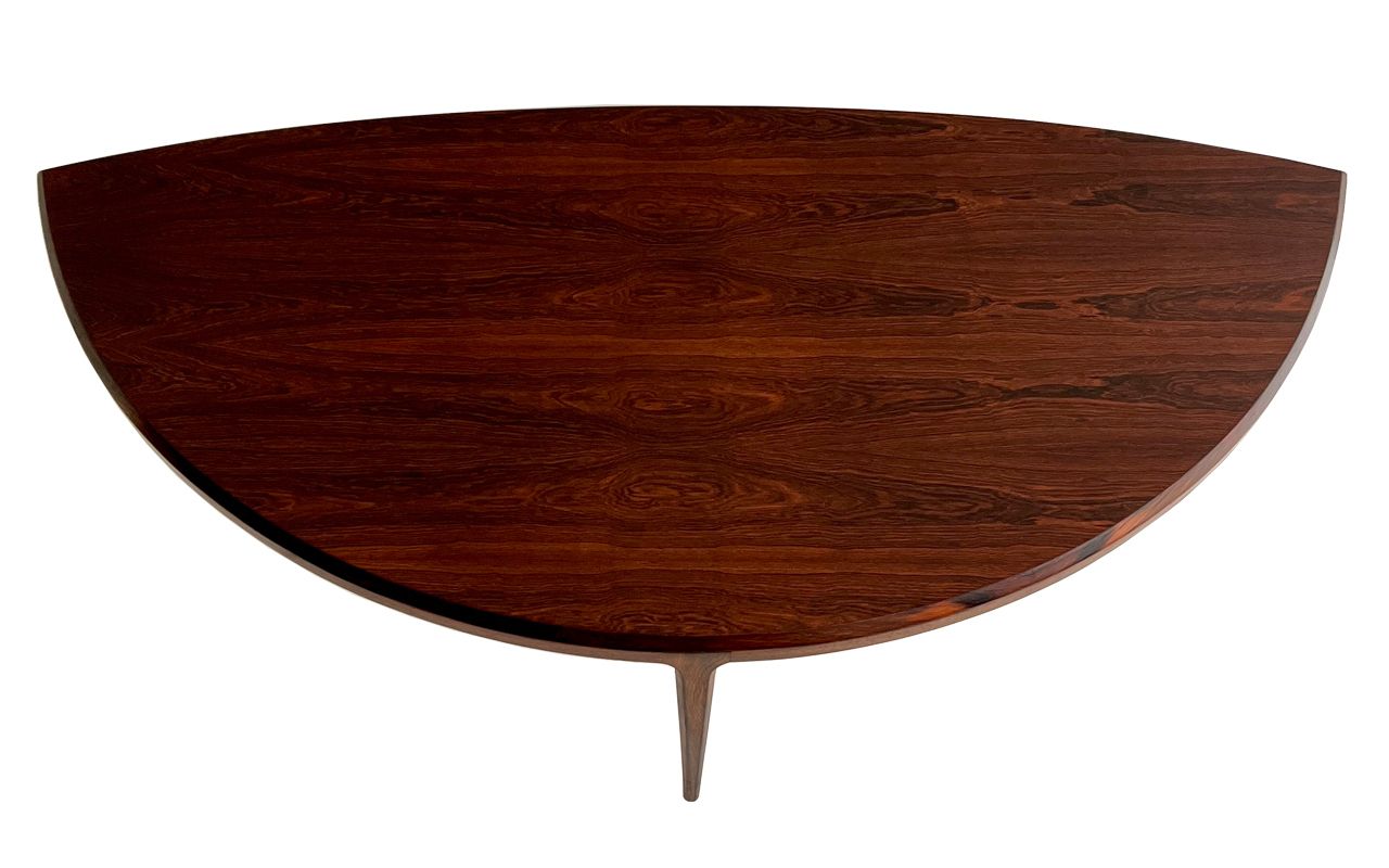 Danish 1950s Large Johannes Andersen Rosewood Demilune 3 Legged Coffee Table photo vinterior