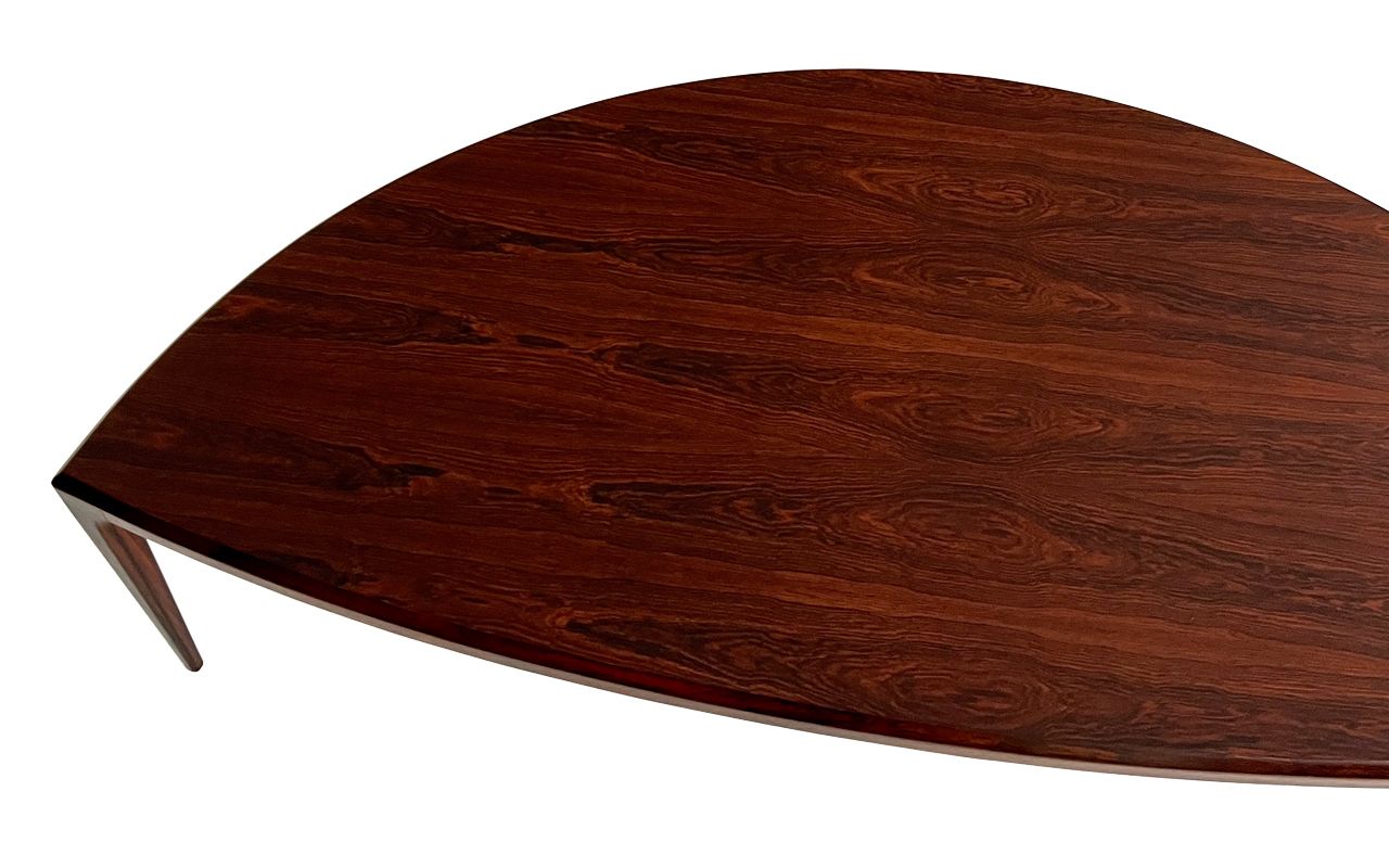photo furniture Danish 1950s Large Johannes Andersen Rosewood Demilune 3 Legged Coffee Table