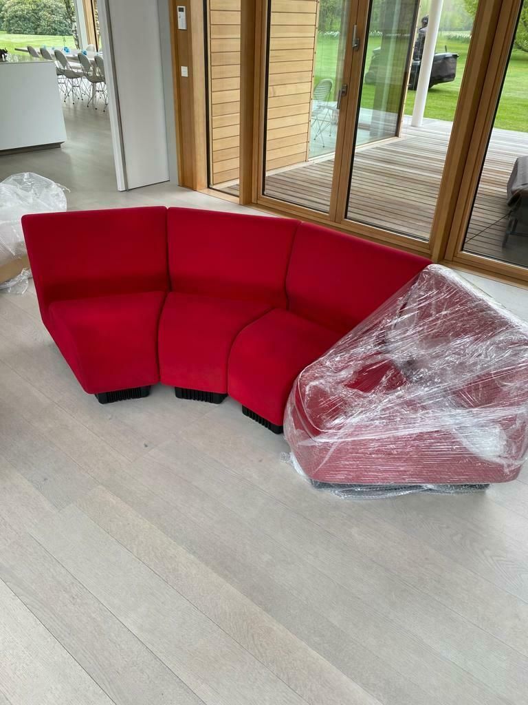 4 Seater Don Chadwick Modular Sofa Elements Easy Chairs Herman Miller Bright Red Fabric photo for sale