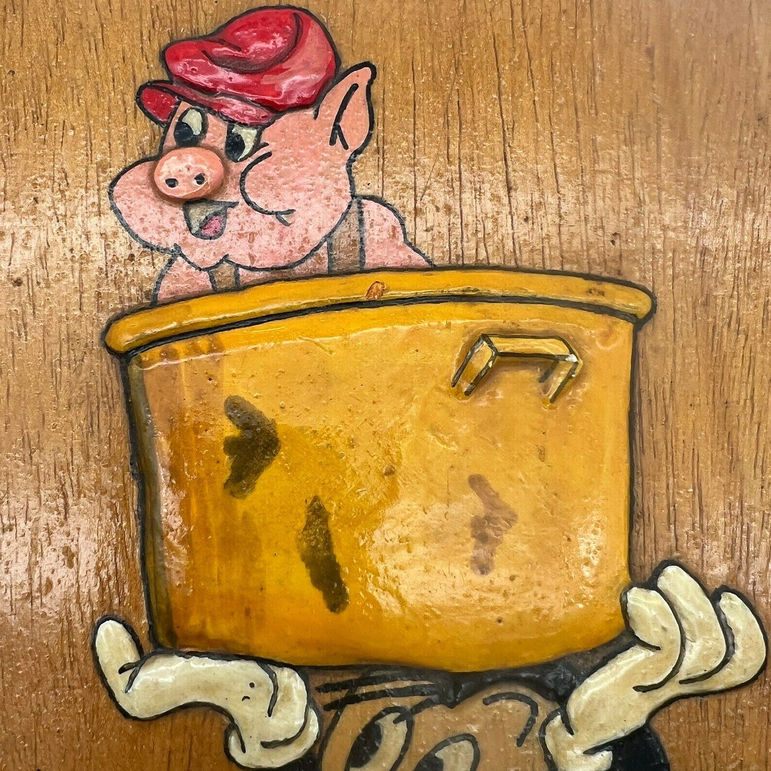 Vintage 1960's Raised Wood Painted Plaque Big Bad Wolf And Little Pig   Wall Hanging   Wall Decor photo furniture