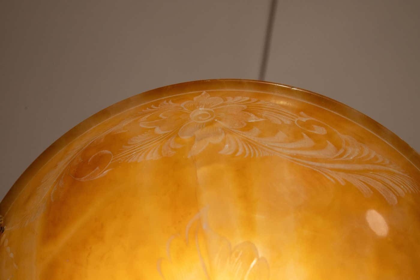 photo for sale Antique Art Decò Liberty Alabaster Chandelier With Decorations, 1940s