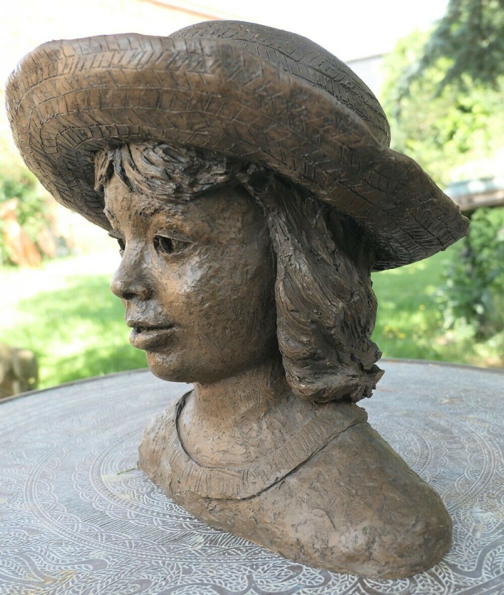 Artist’s Model Bust Of A Young Girl In A Panama Hat, Not Signed photo vinterior
