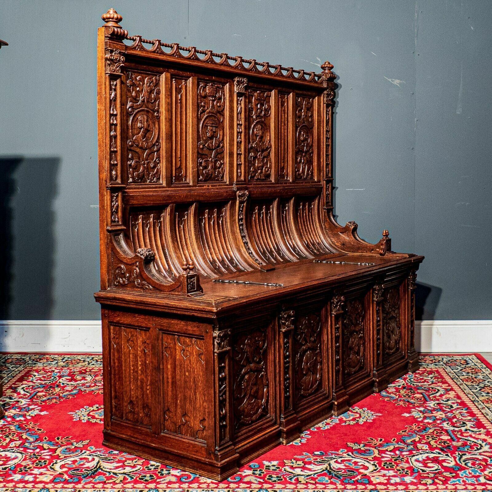 Superb 19th Century Carved Oak Flemish Curved Back Settle