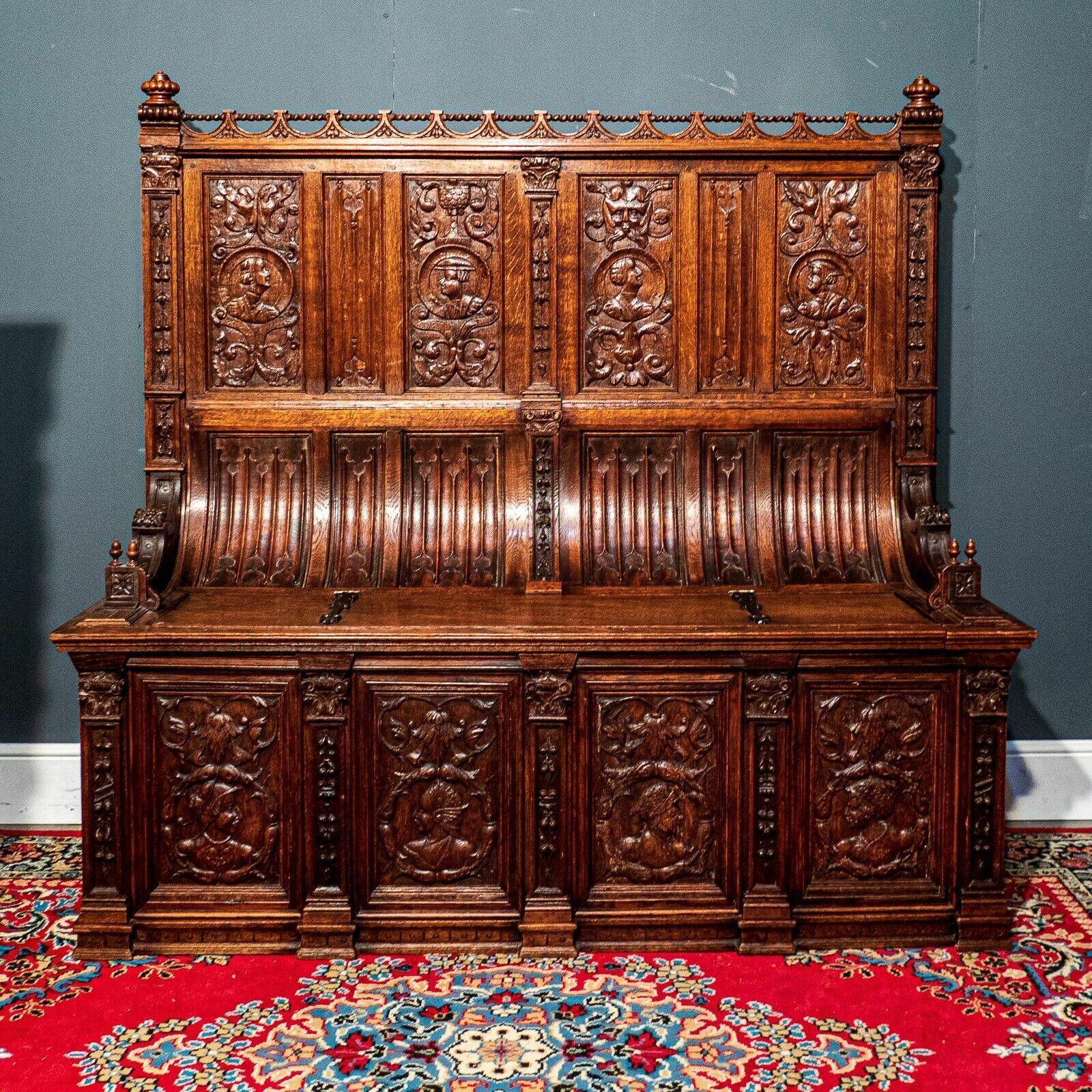 Superb 19th Century Carved Oak Flemish Curved Back Settle photo furniture