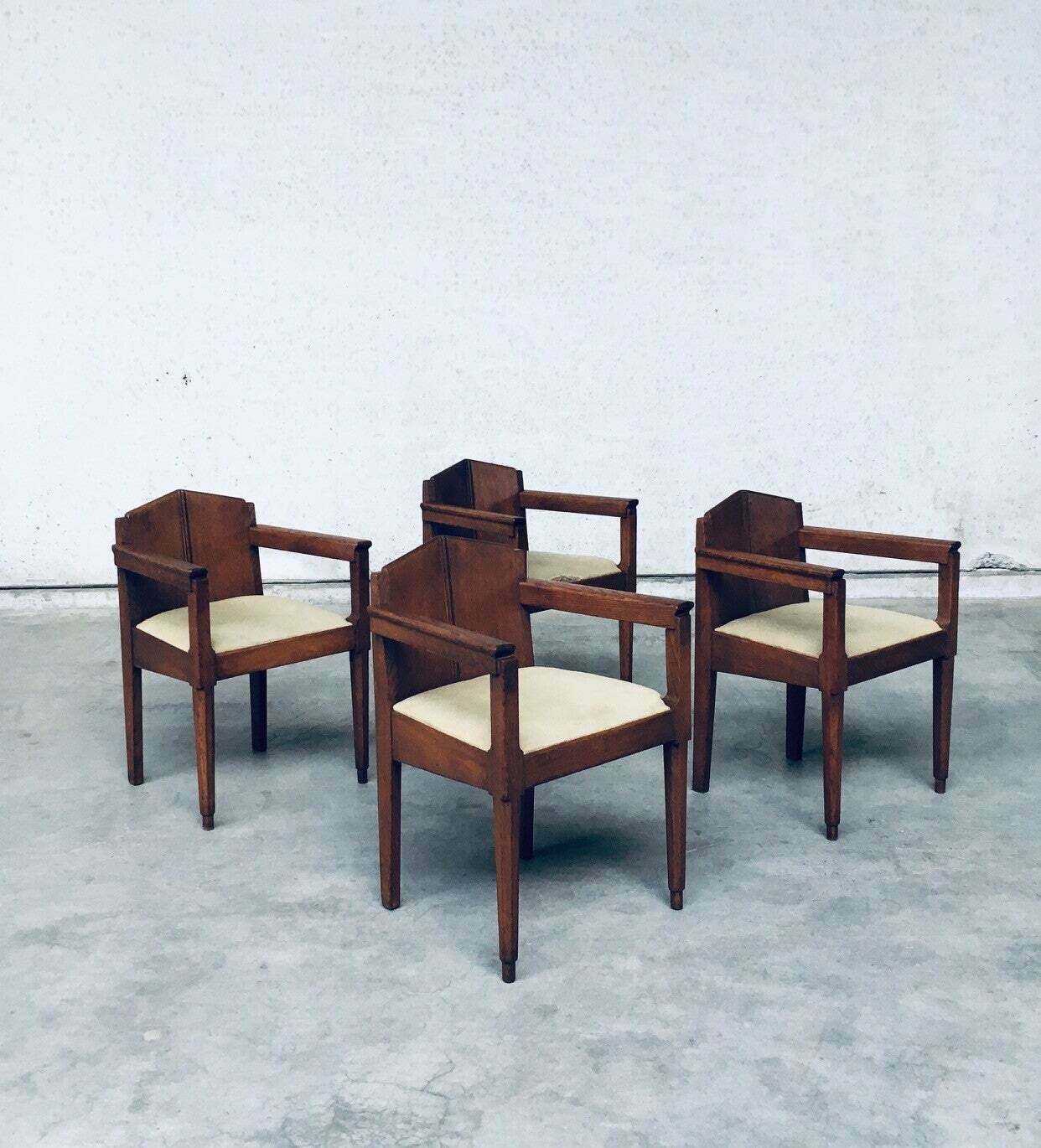 1910's Dutch Modernism Design Amsterdam School Dining Chair Set