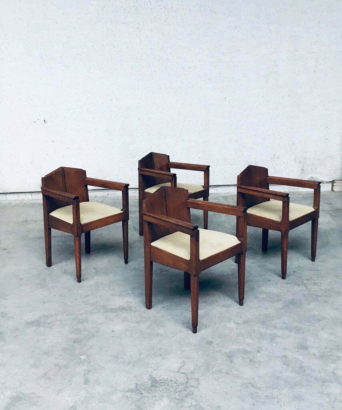 1910's Dutch Modernism Design Amsterdam School Dining Chair Set photo vintage