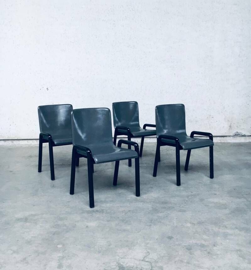 Postmodern Design Leren Eetkamerstoelen, Italië, Jaren 1980 photo vinterior