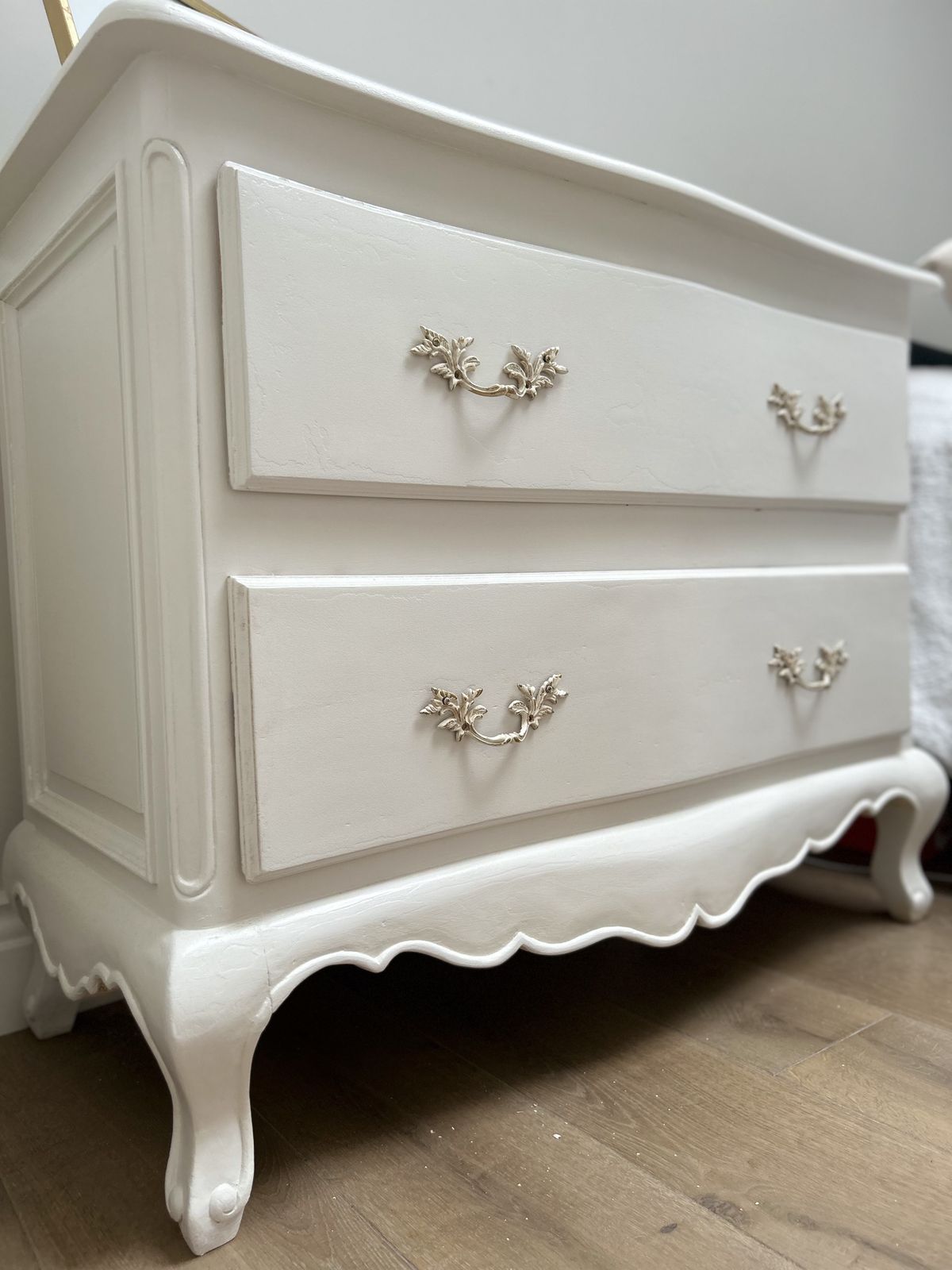 Vintage French Chest Of Drawers Set In Rolling Fog White Decorative Paint. photo 800.0