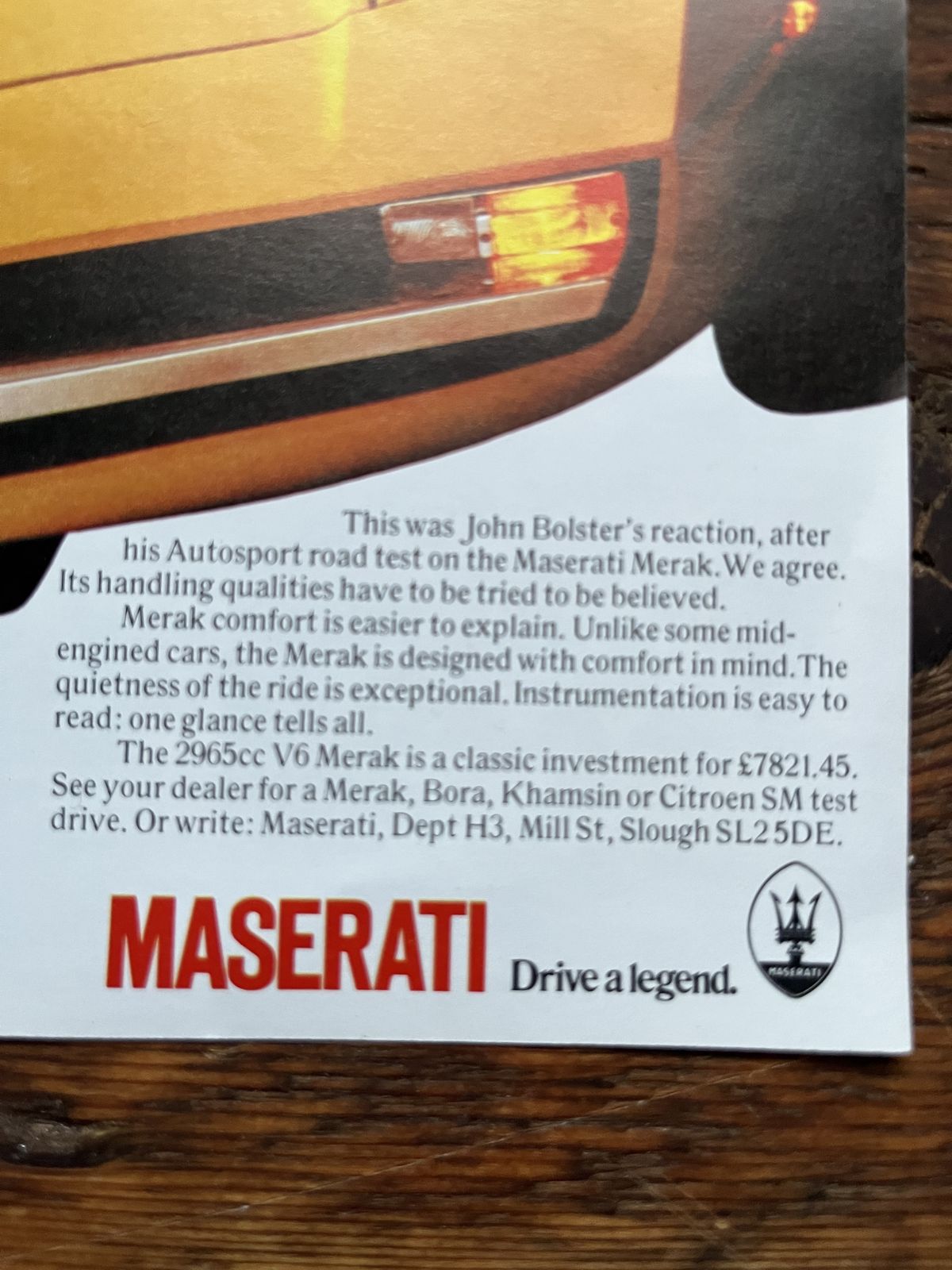 Original Maserati Merak Advertising Print 1960s photo Art