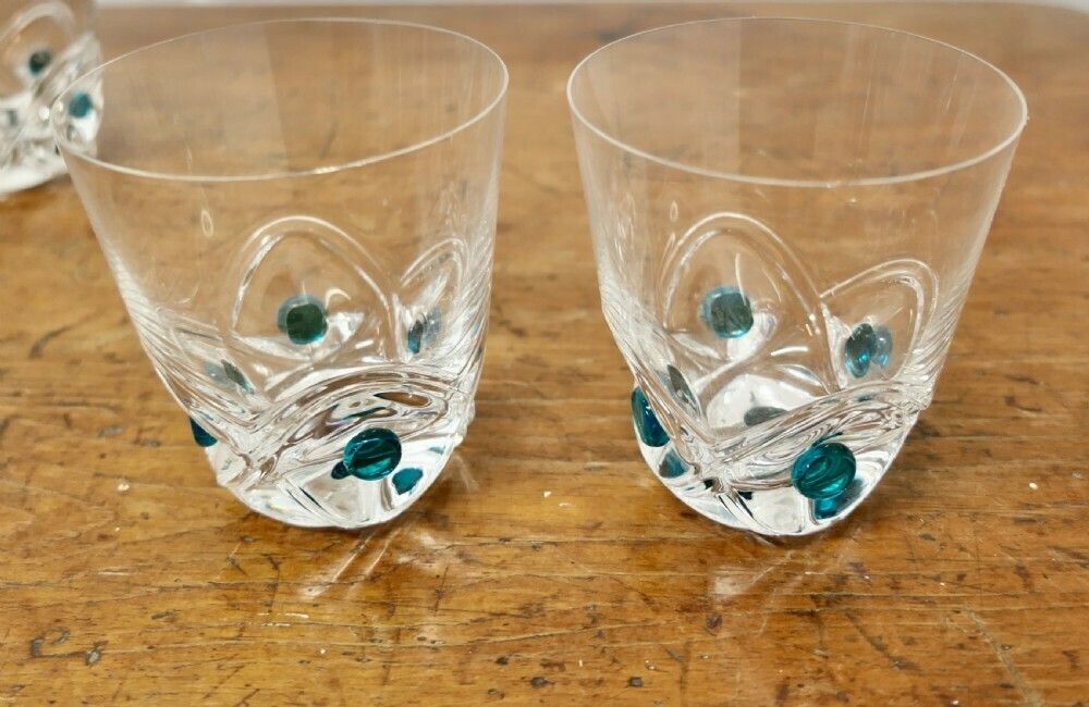 Lalique Floride Turquoise Crystal Set Of 6 Whiskey Tumblers And Assiette photo Home Decor