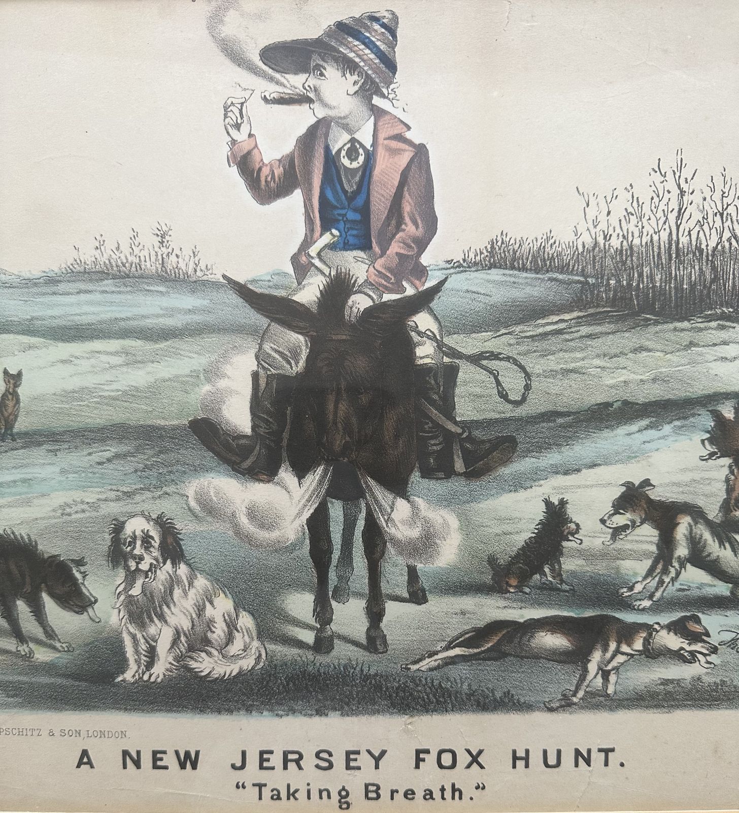 Thomas Worth (1834 1917) Lithograph, ‘A New Jersey Fox Hunt. Taking Breath’, Lipschitz & Son C,1876 photo for sale