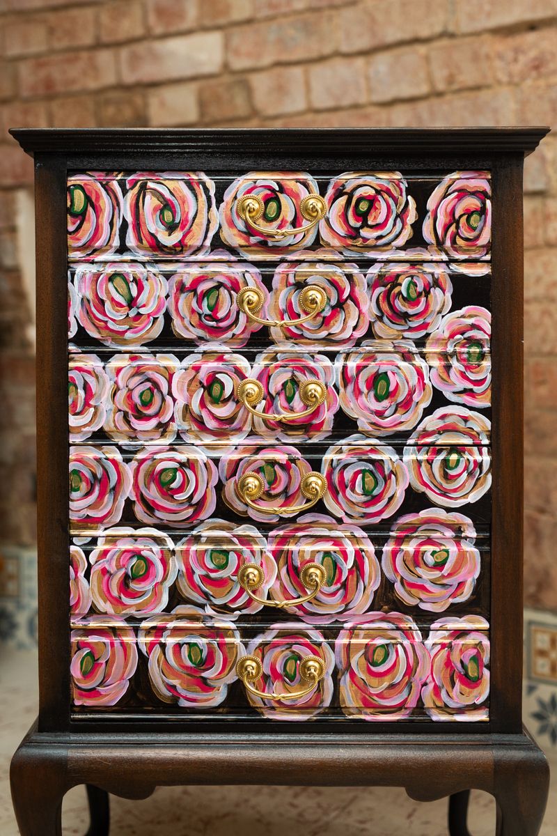 Hand Painted Chest Of Drawers With One Off Roses Design photo 125.0