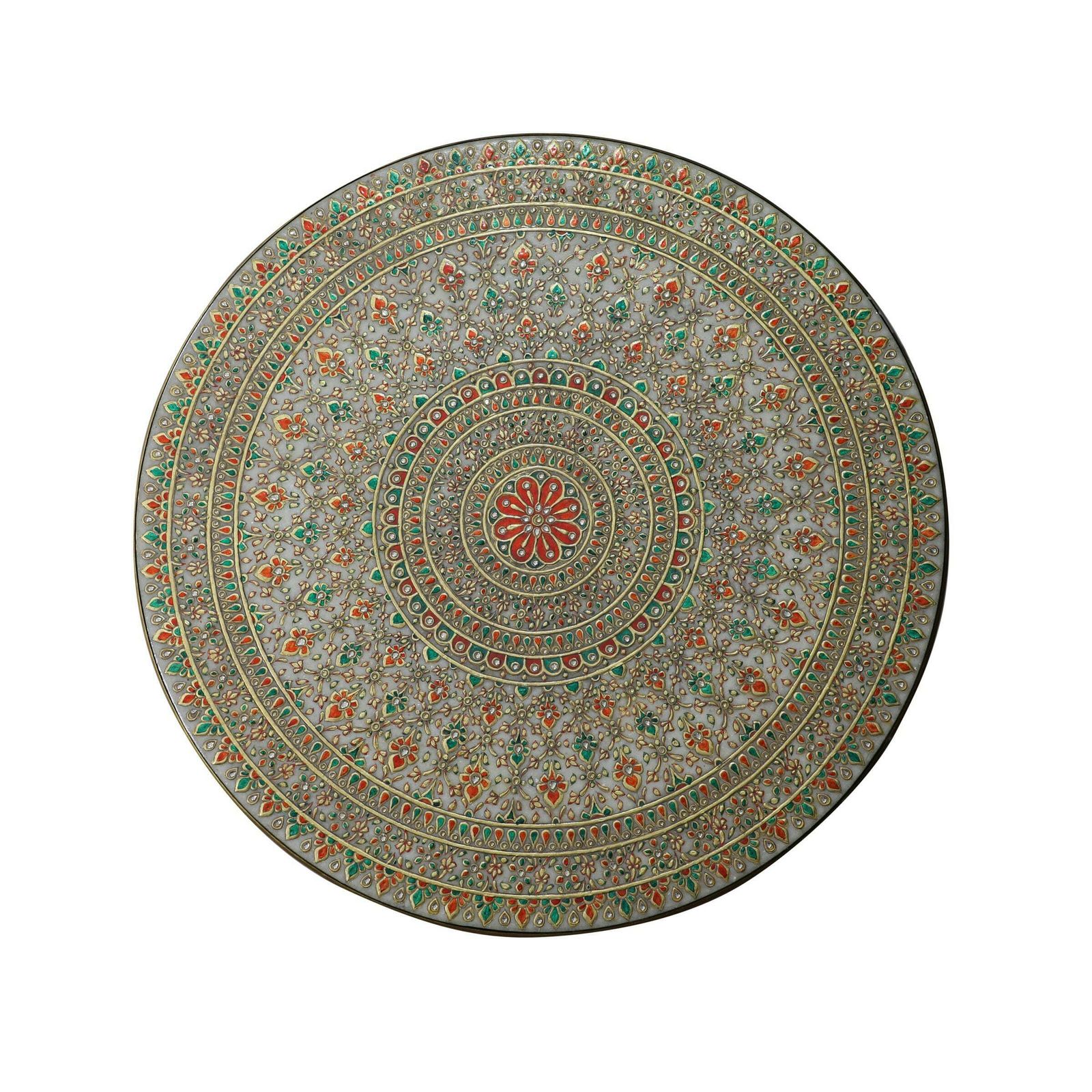 Vintage Indian Hand Painted Marble Coffee Table | Rajasthani Design With Gemstone Inlay | 1970s (Small Size) photo vinterior