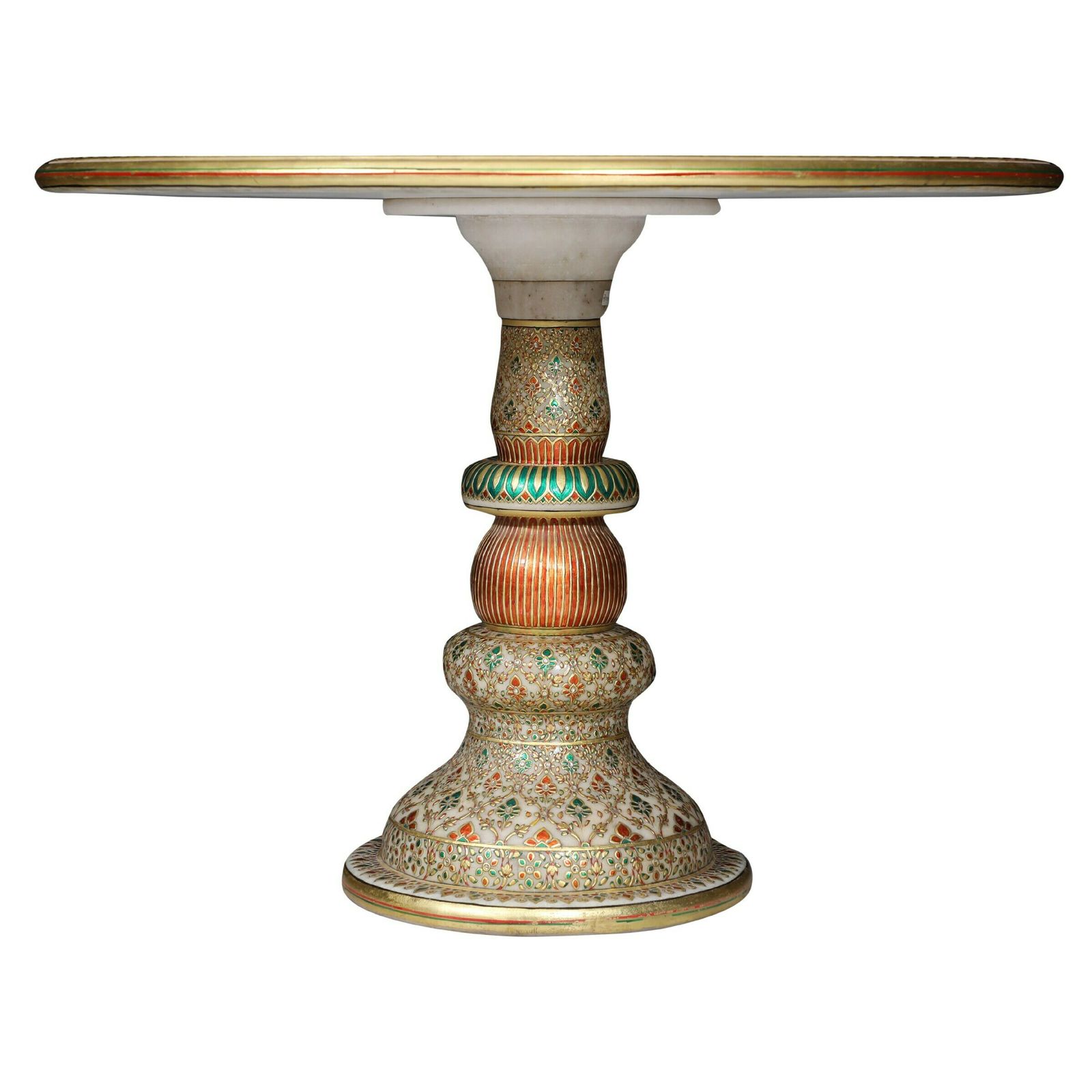 Vintage Hand Painted Marble Coffee Table | Rajasthani Design With Gemstone Inlay | 1970s (Medium Size) photo Furniture