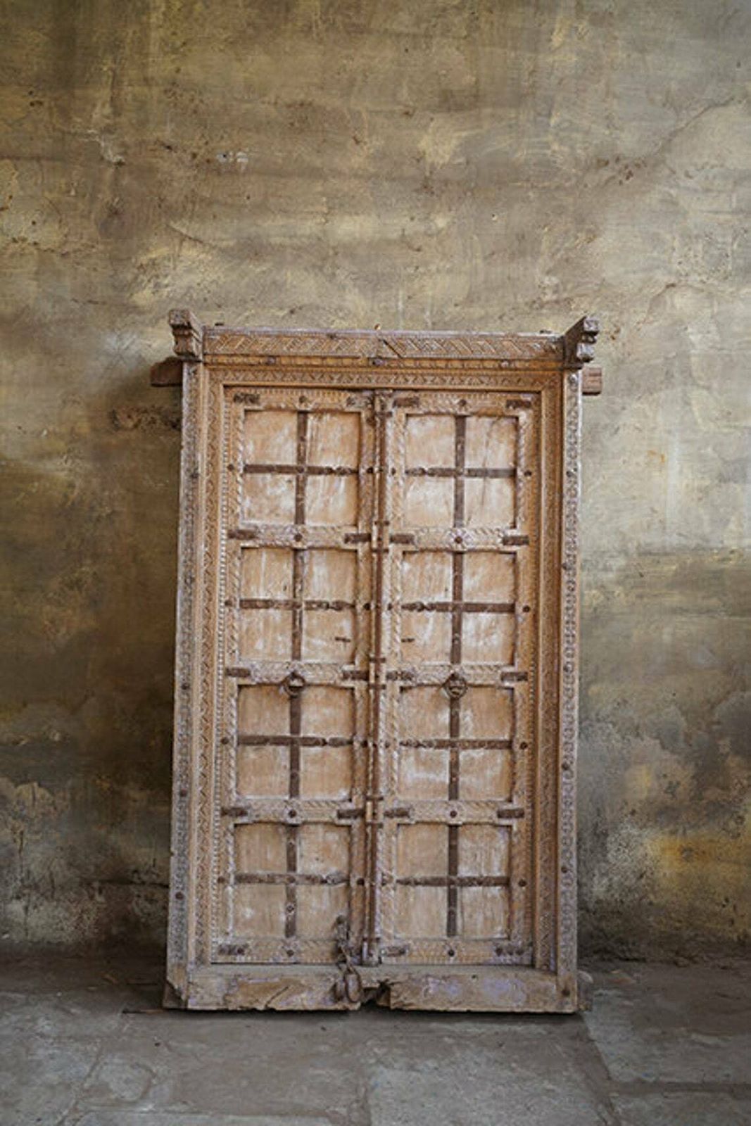 Vintage Indian Haveli Door Handmade From Mango Wood Mid 19th Century From Gujarat photo furniture
