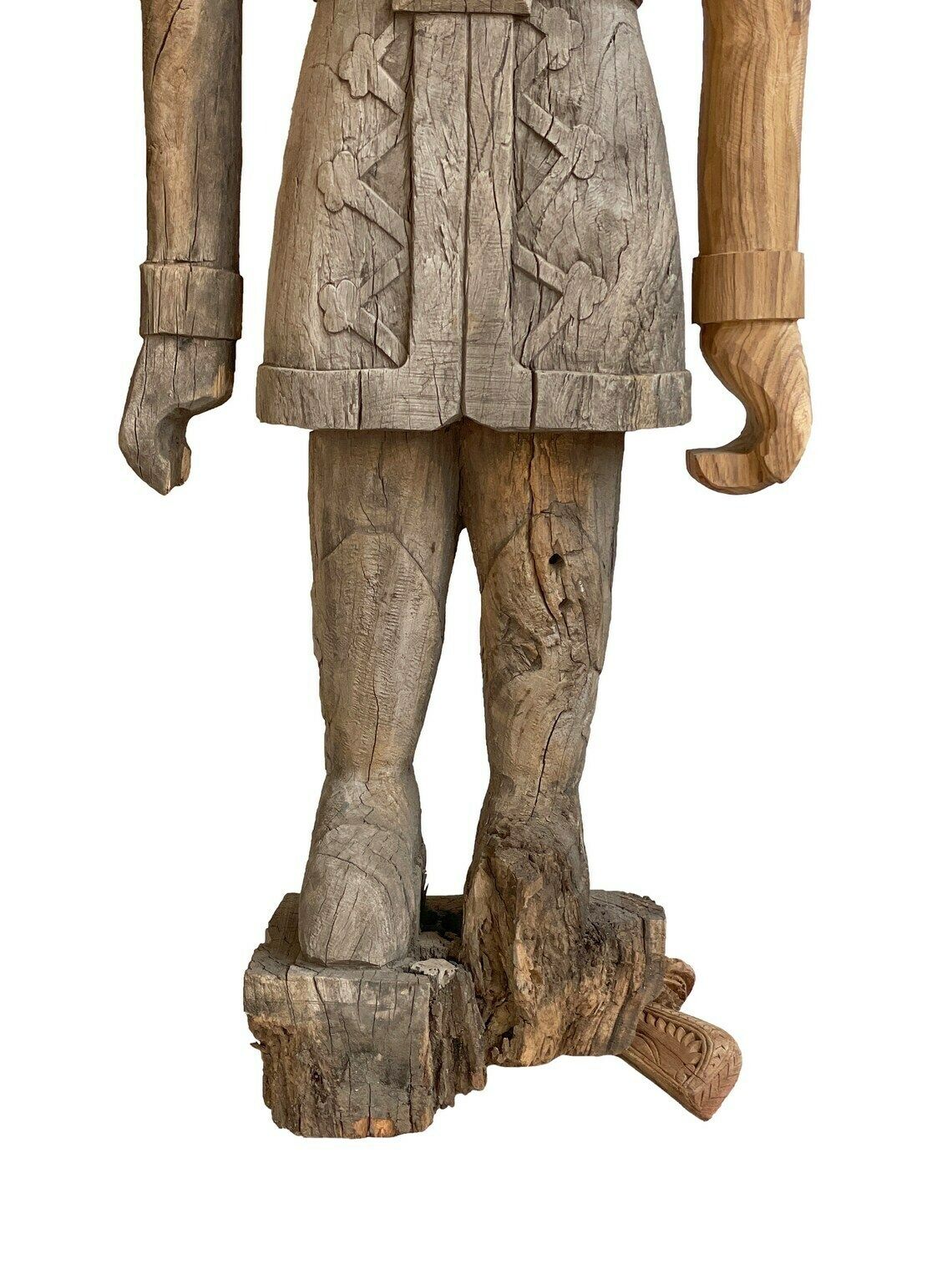 Antique Rajasthani Teakwood Soldier Statues (1910) | Hand Carved Guardian Figures From Rajasthan, India | Original Folk Art Décor photo vintage