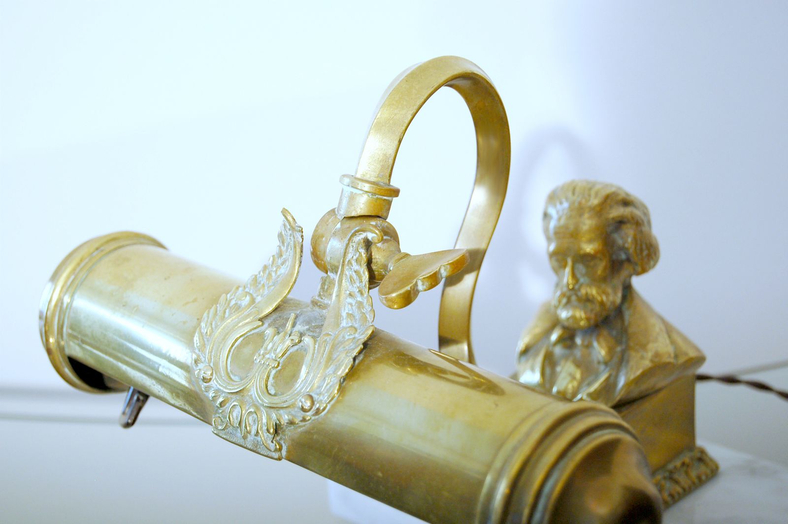 Antique Table / Wall Lamp   Brass And Carrara Marble   Italy 1920 / 40 photo Lighting