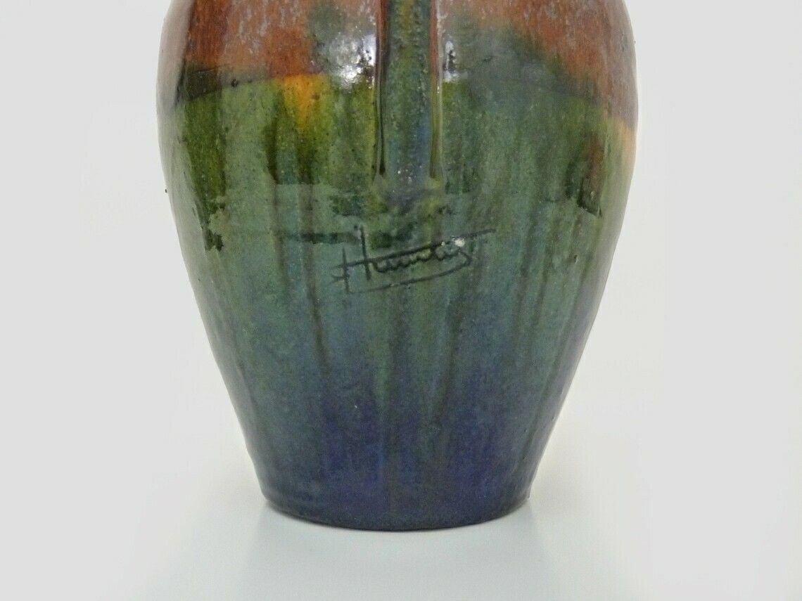 Vase en grès flammé de style Rambervillers avec anse. Signé photo 179.92