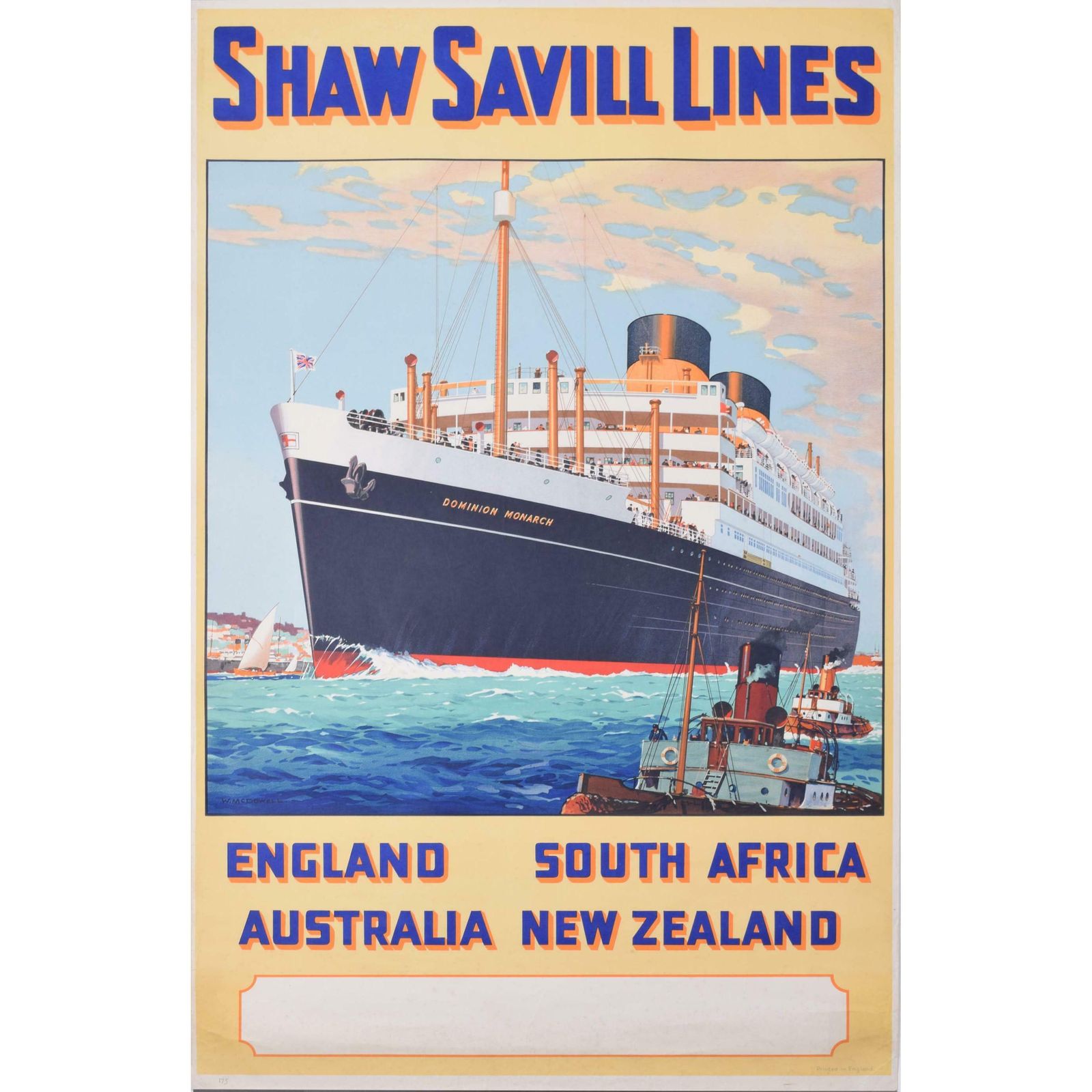 William Mcdowell Shaw Savill Lines   Dominion Monarch Original Vintage Poster By William Mcdowell photo 1450.0