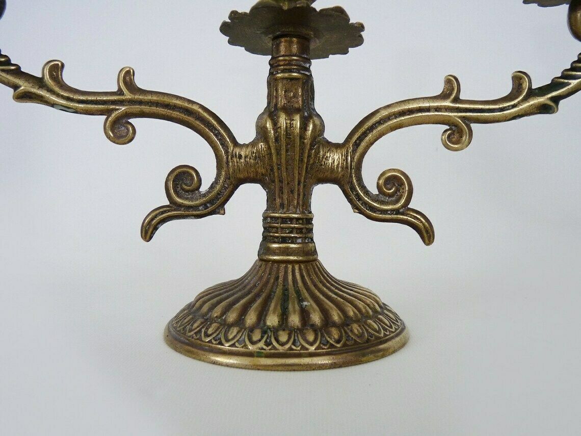 Paire de chandeliers anciens en bronze à 3 branches photo 166.4