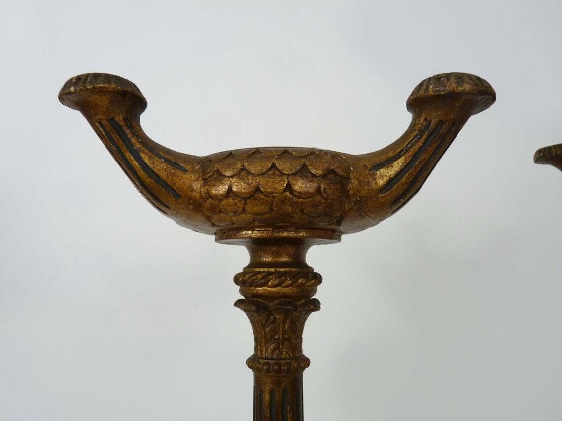 Pair Of Candlesticks, Church Candlesticks In Carved Gilded Wood, Lion's Paw Candlesticks photo Home Decor