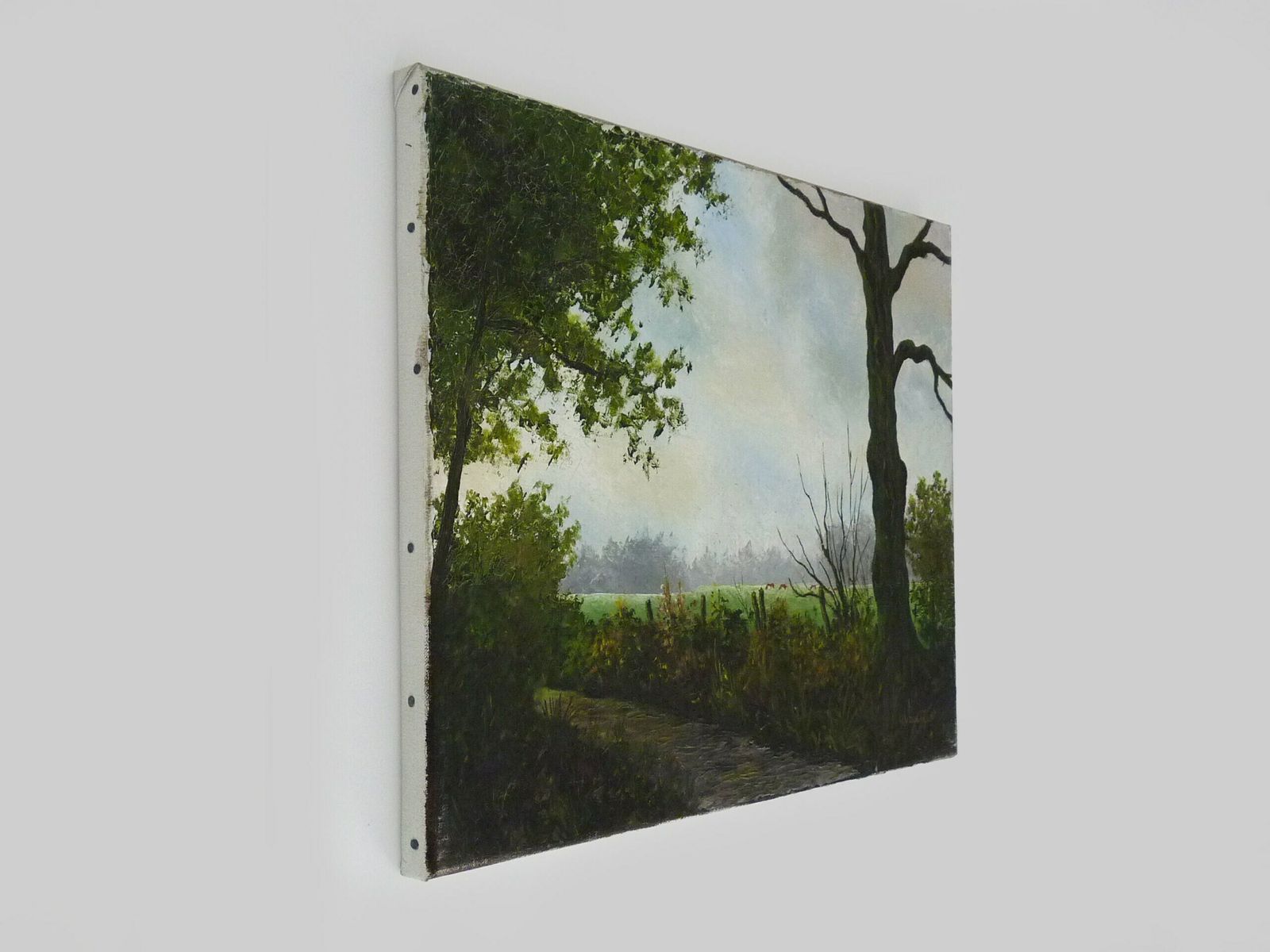 Huile sur toile, village de Jan Van Dooren, paysage d'automne. Signée photo furniture