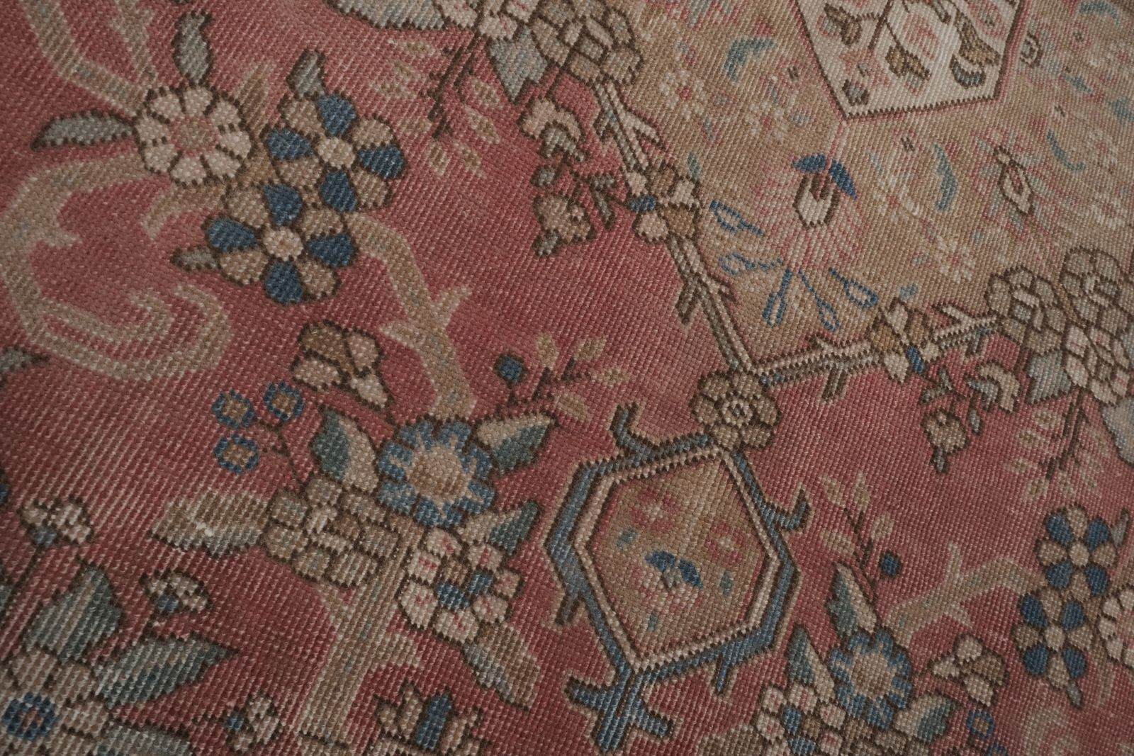 1970s Vintage Hand Knotted Distressed Low Pile Caucasian Style Rug photo vintage