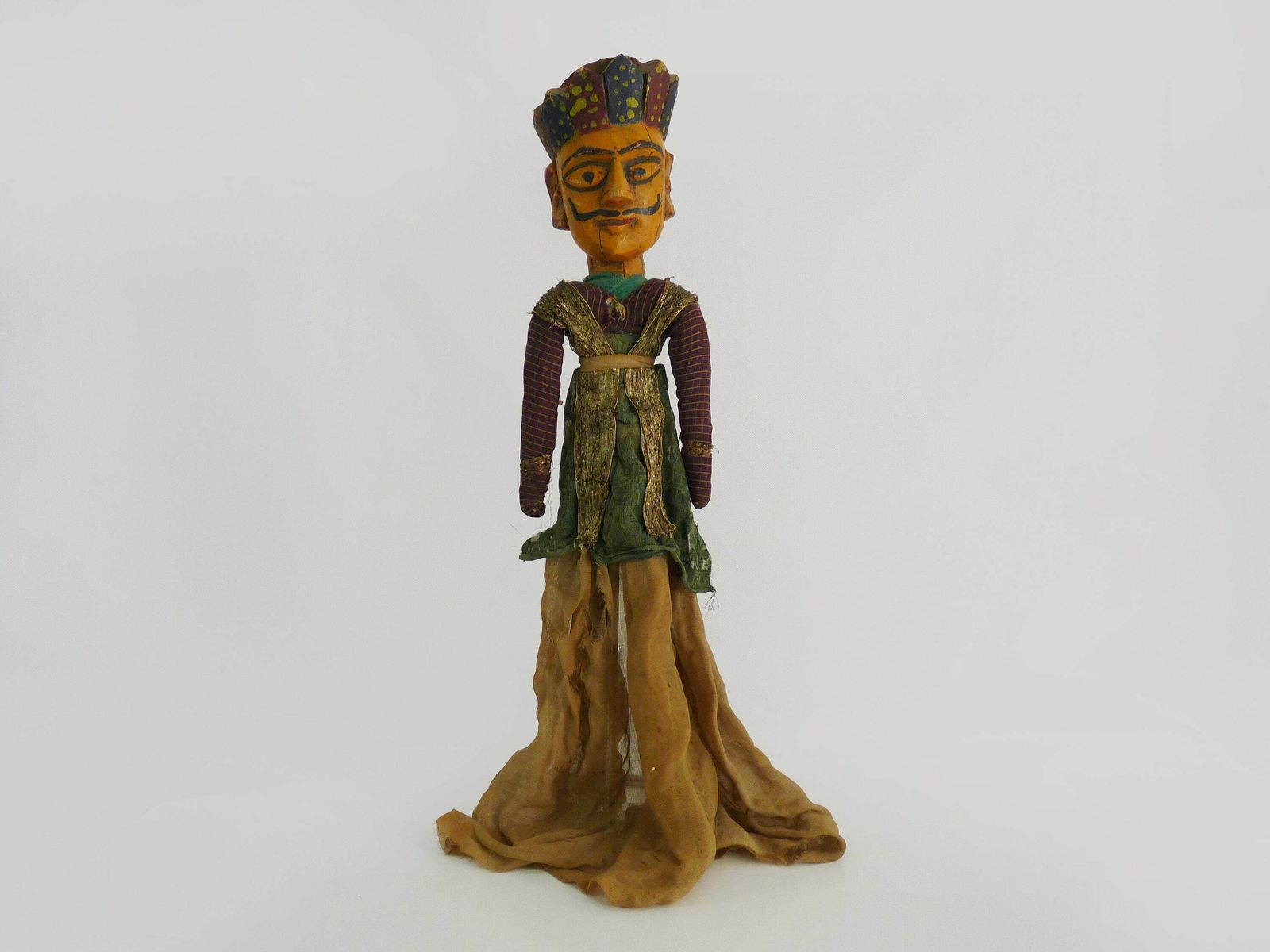 Large Vintage Indonesian Wayang Golek Puppet Carved In Wood And Fabrics