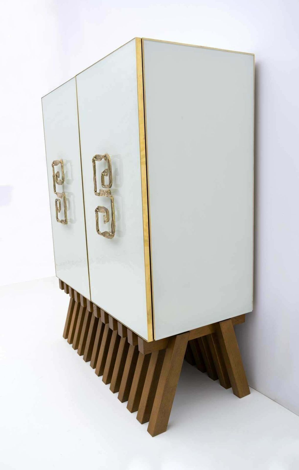 Postmodern Italian Bar Sideboard Murano Glass And Brass, 1980s photo 8302.0
